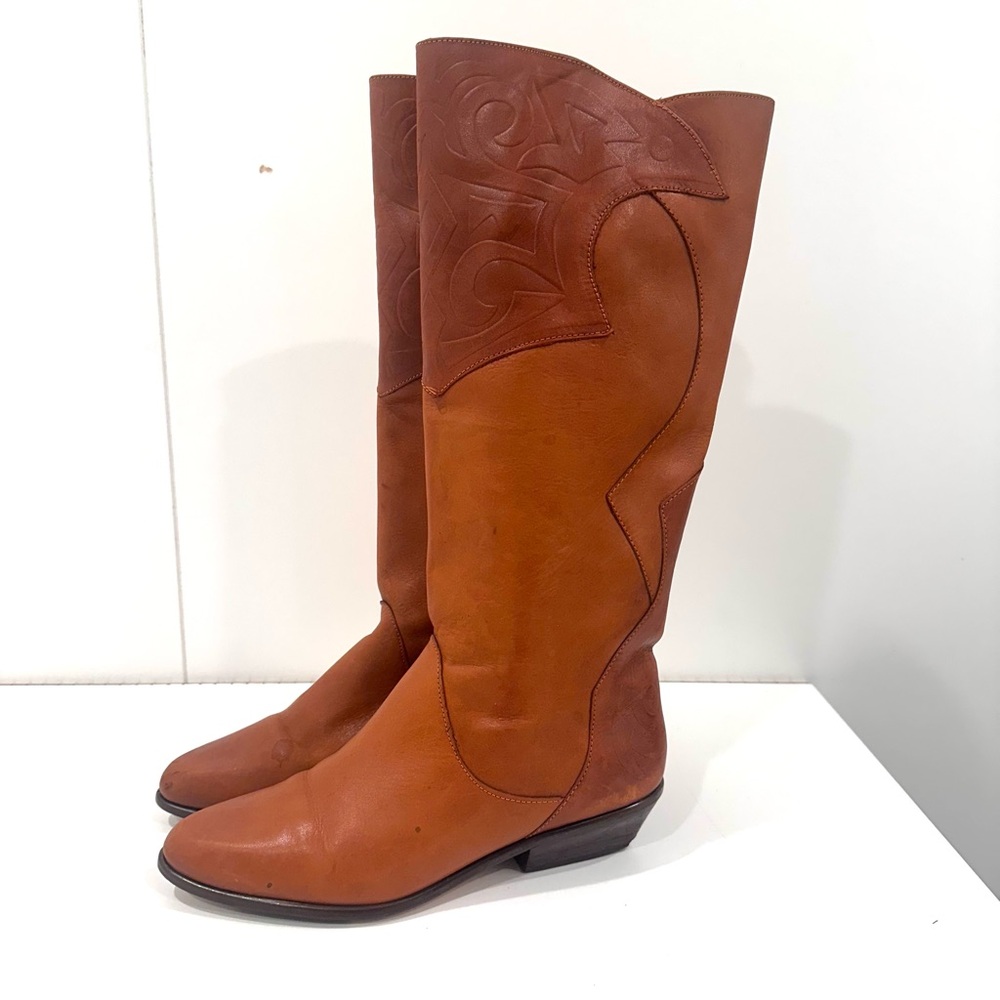 Stylish Tan Leather Heeled Boots
